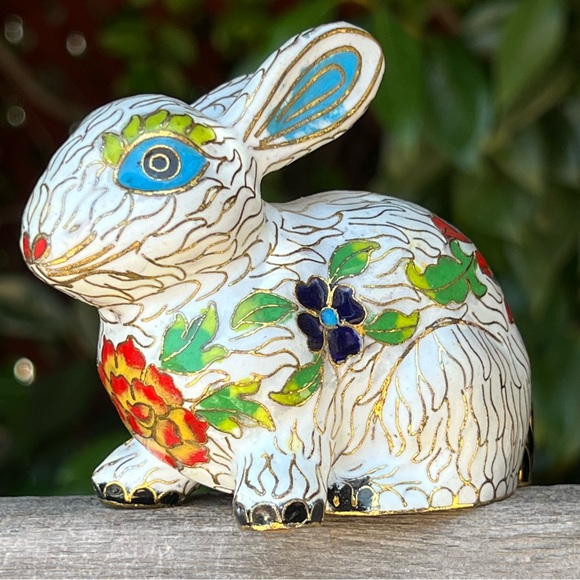 Vintage Chinese Cloisonné Rabbit Figurine – 3.5” Tall